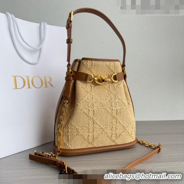 Traditional Specials Dior Medium C'EST Bucket Bag in CD-Embossed Straw CD1048 Beige 2023