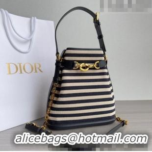 Inexpensive Dior Medium C'EST Bucket Bag in CD-Embossed CD1048 Striped Fabric 2023