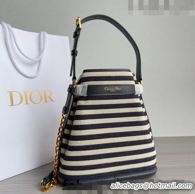 Inexpensive Dior Medium C'EST Bucket Bag in CD-Embossed CD1048 Striped Fabric 2023