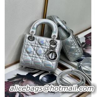 Discount Dior Micro Lady Dior Bag in Iridescent Cannage Leather 1021 Silver 2023