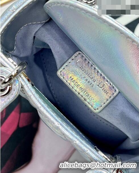 Discount Dior Micro Lady Dior Bag in Iridescent Cannage Leather 1021 Silver 2023