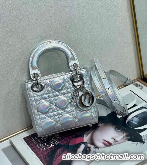 Discount Dior Micro Lady Dior Bag in Iridescent Cannage Leather 1021 Silver 2023