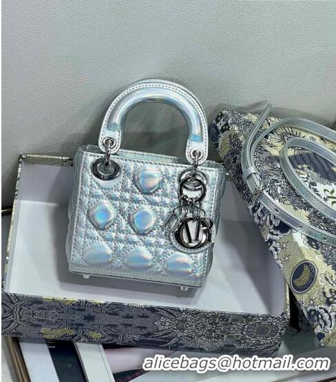 Discount Dior Micro Lady Dior Bag in Iridescent Cannage Leather 1021 Silver 2023