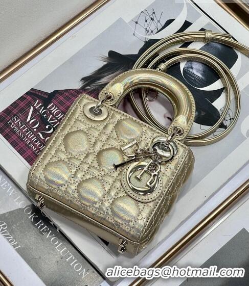 New Fashion Dior Micro Lady Dior Bag in Iridescent Cannage Leather CD1053 Gold 2023