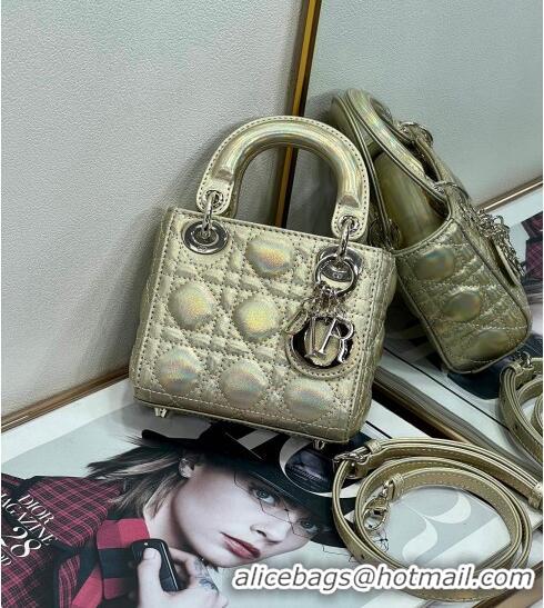 New Fashion Dior Micro Lady Dior Bag in Iridescent Cannage Leather CD1053 Gold 2023