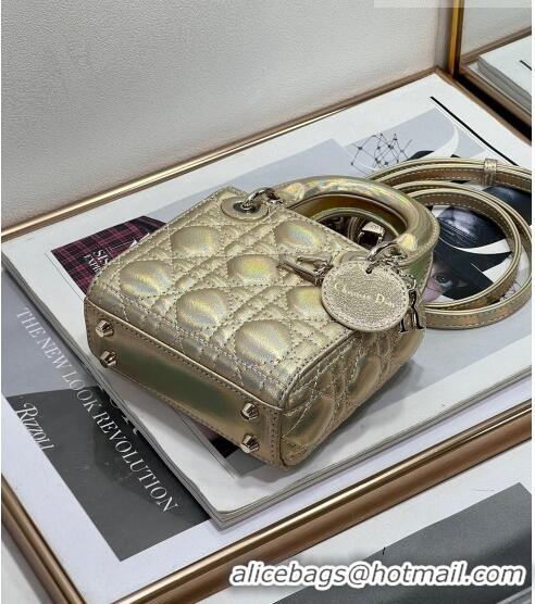 New Fashion Dior Micro Lady Dior Bag in Iridescent Cannage Leather CD1053 Gold 2023