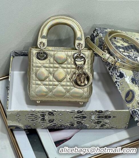 New Fashion Dior Micro Lady Dior Bag in Iridescent Cannage Leather CD1053 Gold 2023