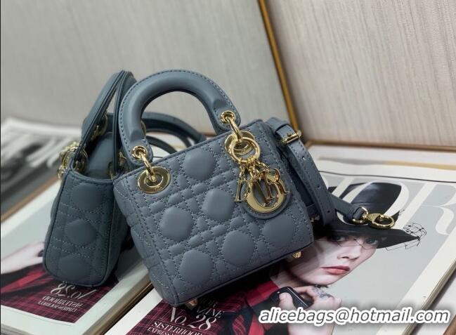 Super Quality Dior Micro Lady Dior Bag in Lambskin 1021 Dusty Blue 2023