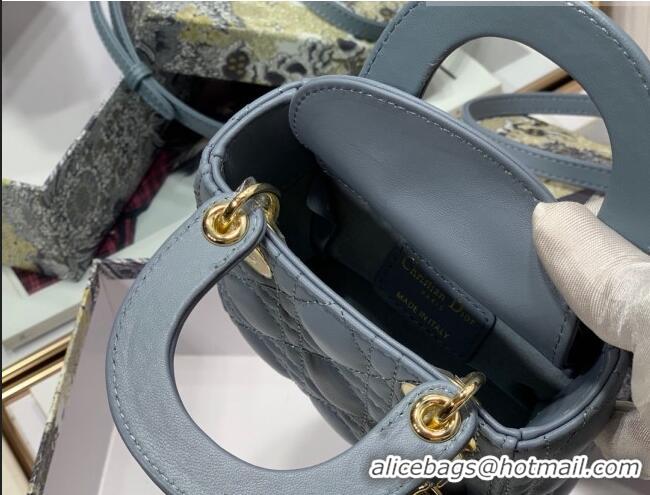 Super Quality Dior Micro Lady Dior Bag in Lambskin 1021 Dusty Blue 2023