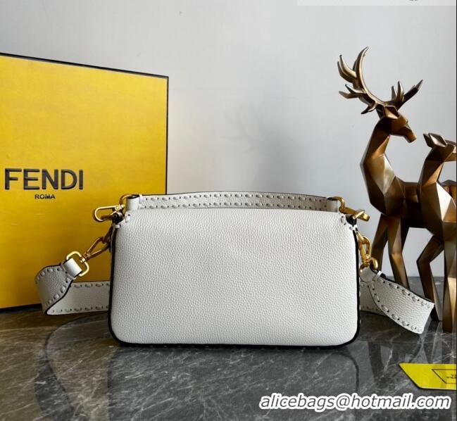 Buy Discount Fendi Baguette Medium Bag in Grained Calfskin with oversize topstitching F1065 White 2023