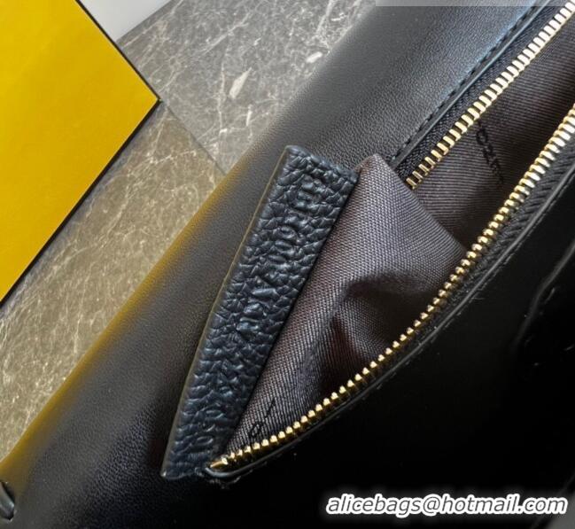 Super Quality Fendi Baguette Medium Bag in Grained Leather with oversize topstitching F1065 Black 2023