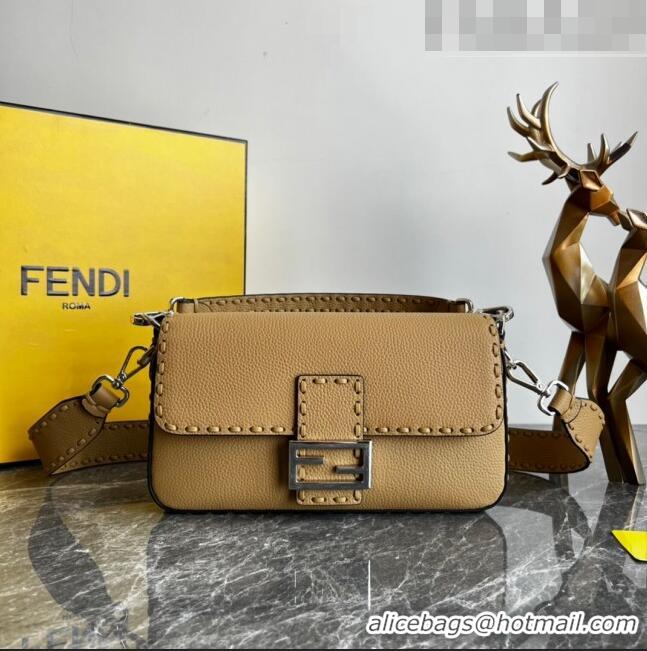 Buy Discount Fendi Baguette Medium Bag in Grained Leather with oversize topstitching F1065 Apricot 2023