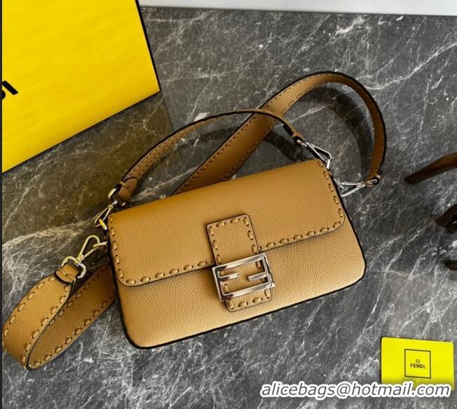 Buy Discount Fendi Baguette Medium Bag in Grained Leather with oversize topstitching F1065 Apricot 2023