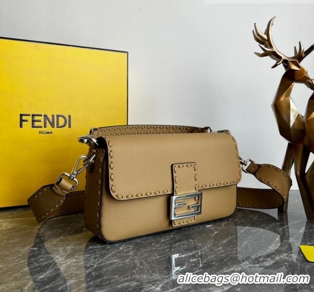 Buy Discount Fendi Baguette Medium Bag in Grained Leather with oversize topstitching F1065 Apricot 2023