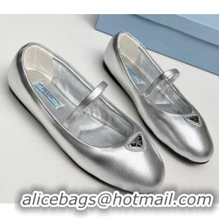 Trendy Design Prada Nappa Leather ballerinas Flat Silver 915067