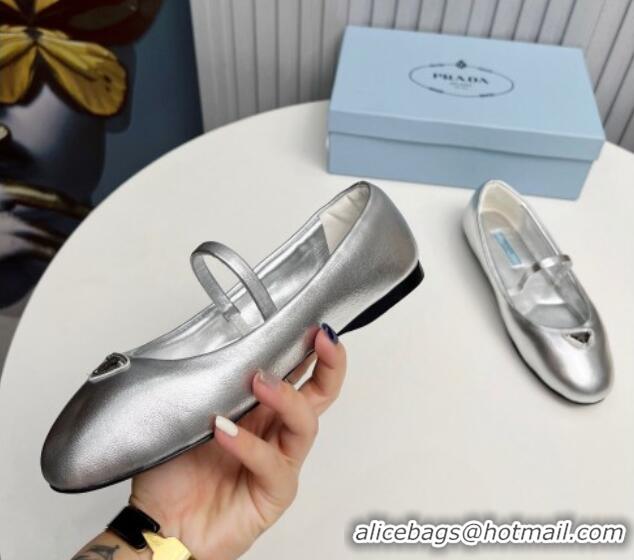 Trendy Design Prada Nappa Leather ballerinas Flat Silver 915067