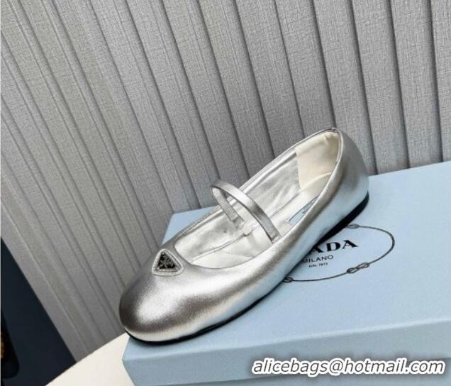 Trendy Design Prada Nappa Leather ballerinas Flat Silver 915067