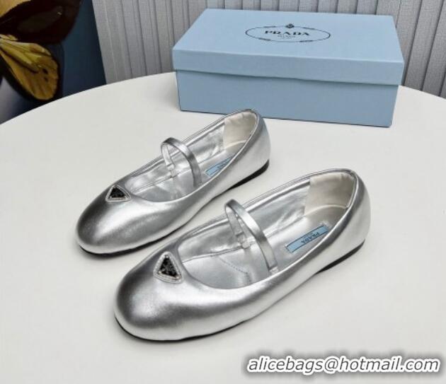 Trendy Design Prada Nappa Leather ballerinas Flat Silver 915067