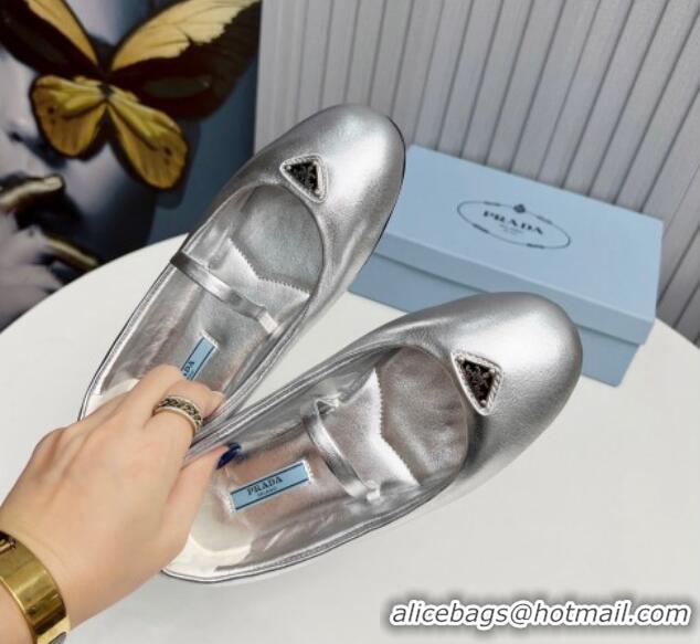 Trendy Design Prada Nappa Leather ballerinas Flat Silver 915067