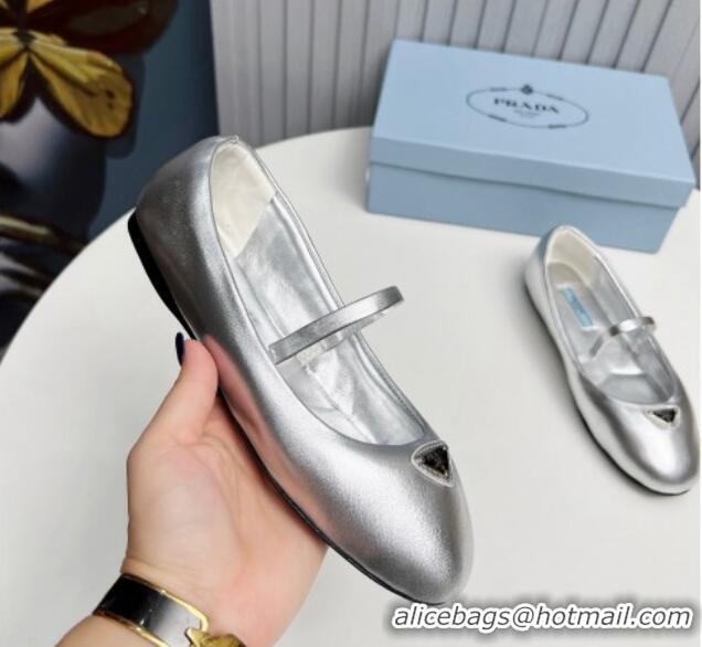 Trendy Design Prada Nappa Leather ballerinas Flat Silver 915067