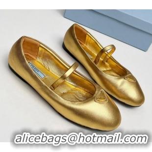 Big Discount Prada Nappa Leather ballerinas Flat Gold 915068