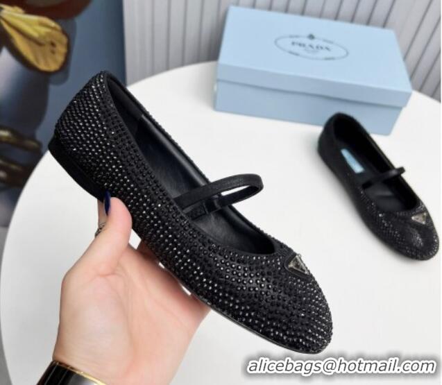 Best Quality Prada Crystals ballerinas Flat Black 915072