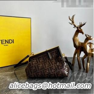 Cheapest Fendi Fendi First Small Bag in FF jacquard fabric bag with sequins FD1070 Brown 2023