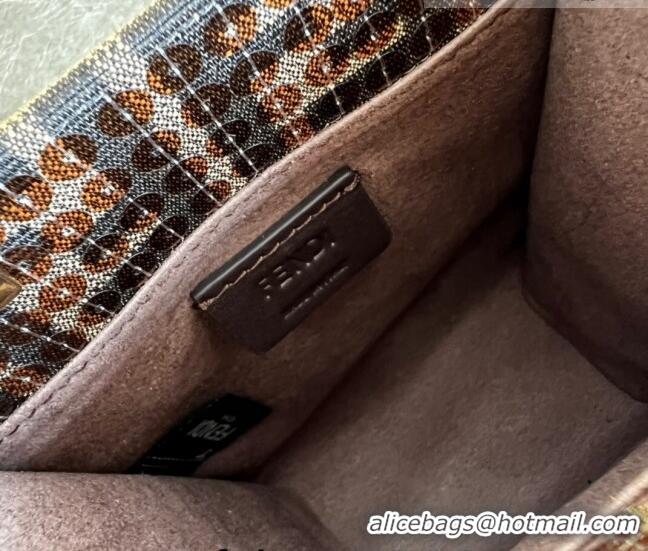 Inexpensive Fendi Mini Sunshine Shopper Tote Bag in Brown FF jacquard fabric bag with sequins FD1071 2023