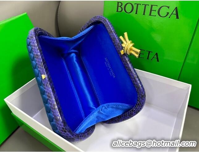 New Style Bottega Veneta Knot Minaudiere Clutch in Intreccio Fabric 717622 Blue 2023