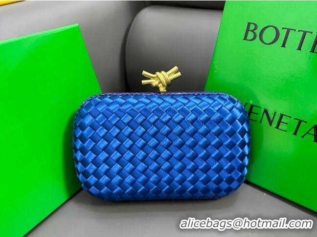 New Style Bottega Veneta Knot Minaudiere Clutch in Intreccio Fabric 717622 Blue 2023