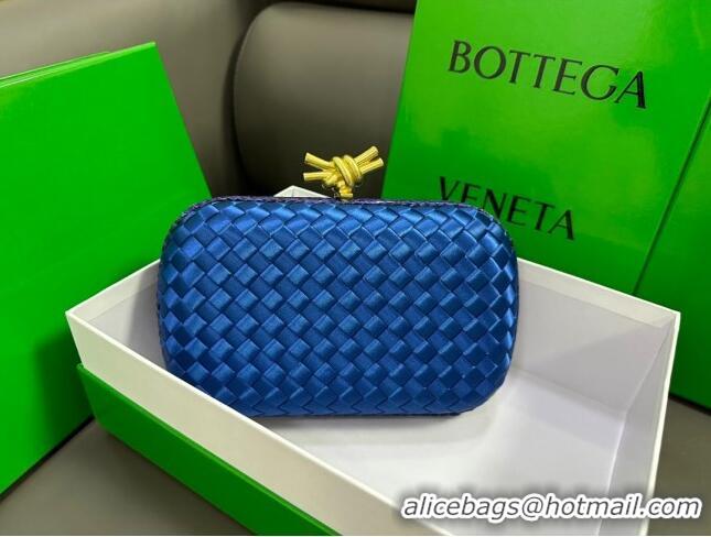 New Style Bottega Veneta Knot Minaudiere Clutch in Intreccio Fabric 717622 Blue 2023