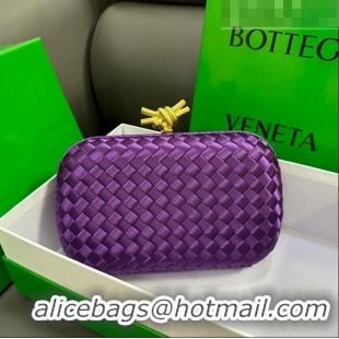 Best Price Bottega Veneta Knot Minaudiere Clutch in Intreccio Fabric 717622 Purple 2023