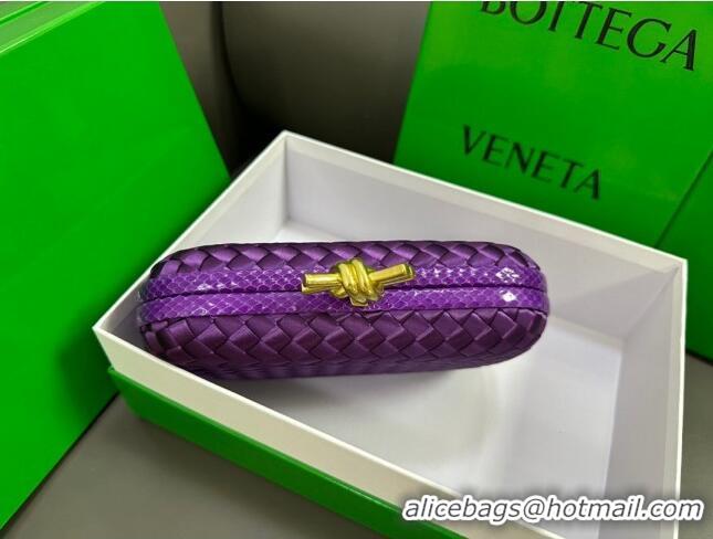 Best Price Bottega Veneta Knot Minaudiere Clutch in Intreccio Fabric 717622 Purple 2023