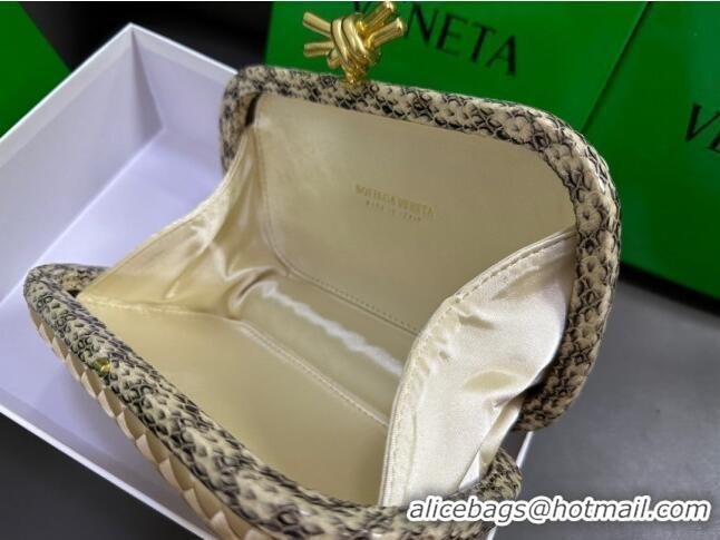 New Design Bottega Veneta Knot Minaudiere Clutch in Intreccio Fabric 717622 Beige 2023