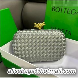 Most Popular Bottega Veneta Knot Minaudiere Clutch in Intreccio Fabric 717622 Grey 2023