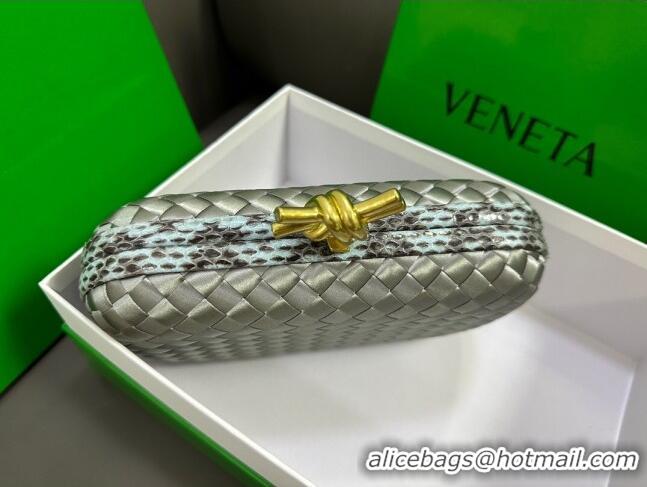 Most Popular Bottega Veneta Knot Minaudiere Clutch in Intreccio Fabric 717622 Grey 2023