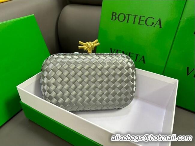 Most Popular Bottega Veneta Knot Minaudiere Clutch in Intreccio Fabric 717622 Grey 2023