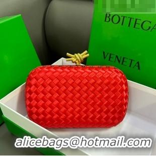 Super Quality Bottega Veneta Knot Minaudiere Clutch in Intreccio Fabric 717622 Red 2023