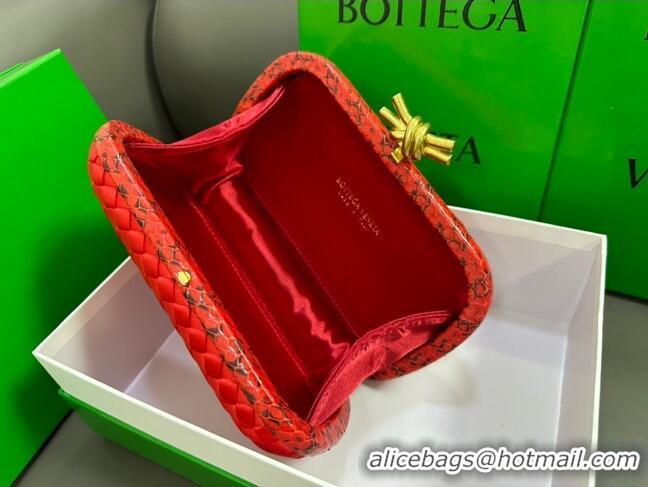 Super Quality Bottega Veneta Knot Minaudiere Clutch in Intreccio Fabric 717622 Red 2023