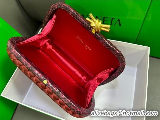 Best Quality Bottega Veneta Knot Minaudiere Clutch in Intreccio Fabric 717622 Deep Red 2023