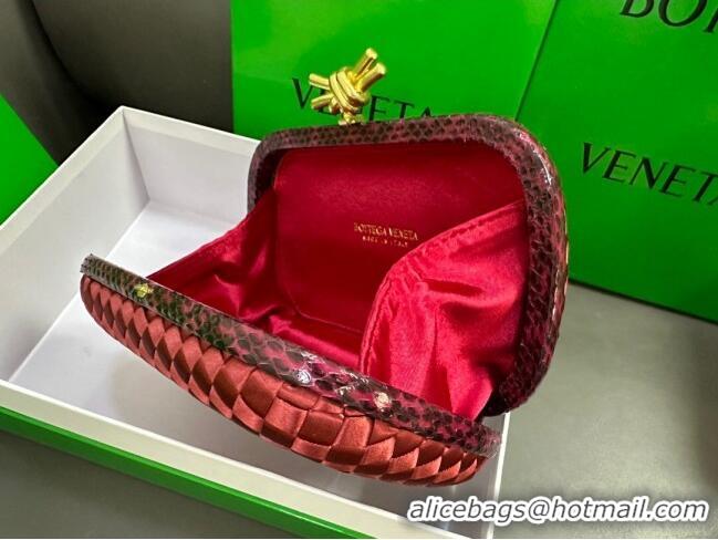 Best Quality Bottega Veneta Knot Minaudiere Clutch in Intreccio Fabric 717622 Deep Red 2023