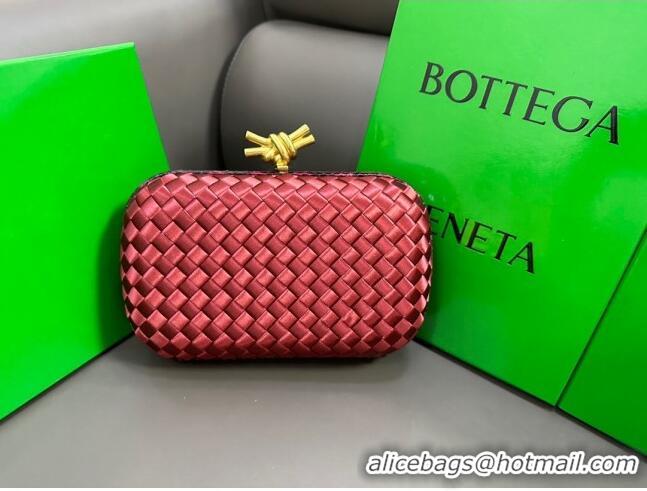 Best Quality Bottega Veneta Knot Minaudiere Clutch in Intreccio Fabric 717622 Deep Red 2023