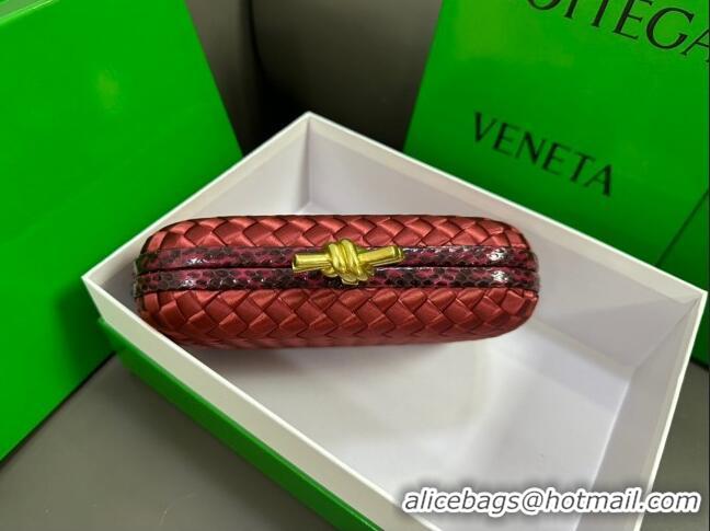 Best Quality Bottega Veneta Knot Minaudiere Clutch in Intreccio Fabric 717622 Deep Red 2023