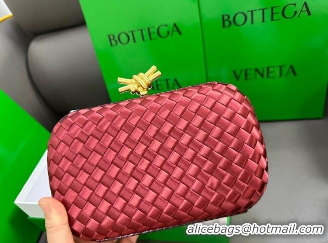 Best Quality Bottega Veneta Knot Minaudiere Clutch in Intreccio Fabric 717622 Deep Red 2023