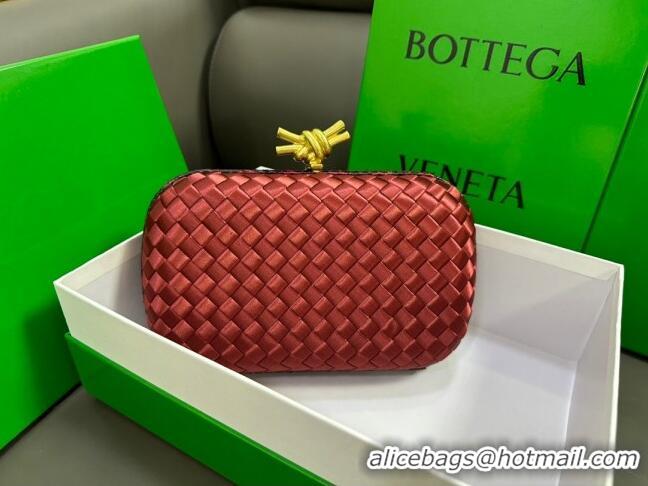 Best Quality Bottega Veneta Knot Minaudiere Clutch in Intreccio Fabric 717622 Deep Red 2023