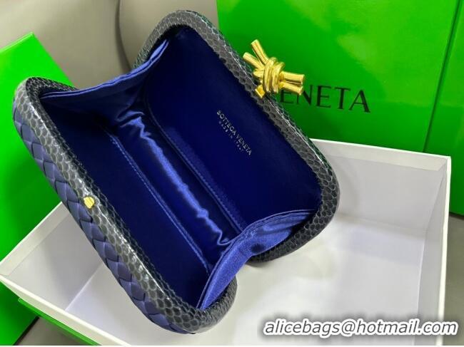 Famous Brand Bottega Veneta Knot Minaudiere Clutch in Intreccio Fabric 717622 Blue 2023