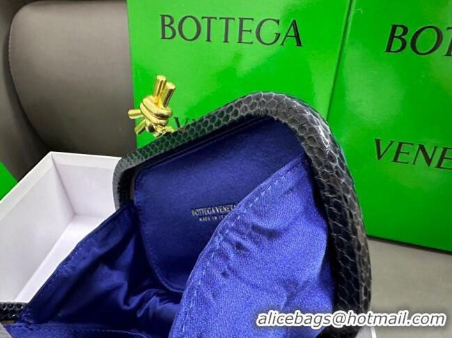 Famous Brand Bottega Veneta Knot Minaudiere Clutch in Intreccio Fabric 717622 Blue 2023