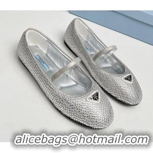 Grade Quality Prada Crystals ballerinas Flat Silver 915073