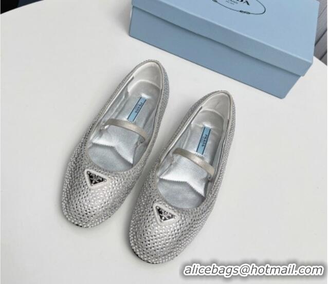 Grade Quality Prada Crystals ballerinas Flat Silver 915073