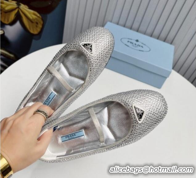 Grade Quality Prada Crystals ballerinas Flat Silver 915073